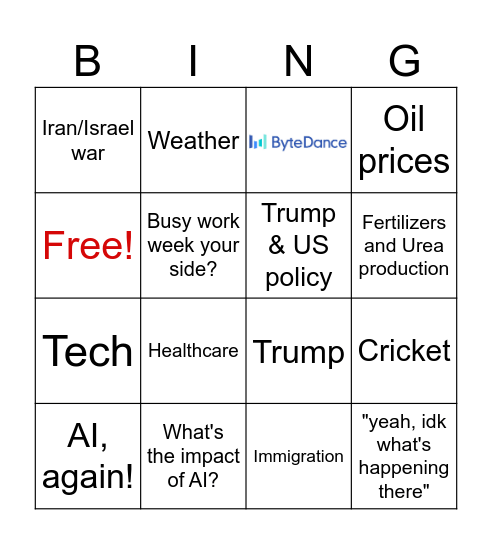 GA Call Bingo Card