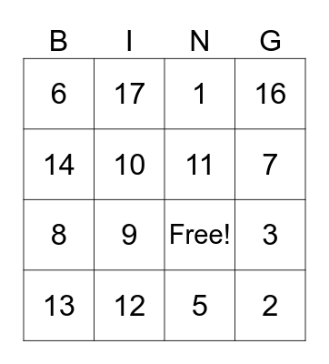 Fast Bing(o) Bingo Card
