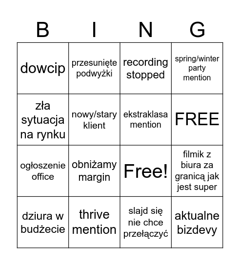 Company Bingo Card