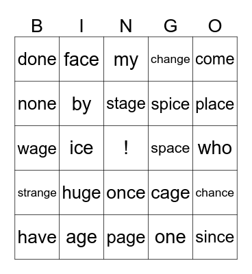 Lessons 61&62 Bingo Card
