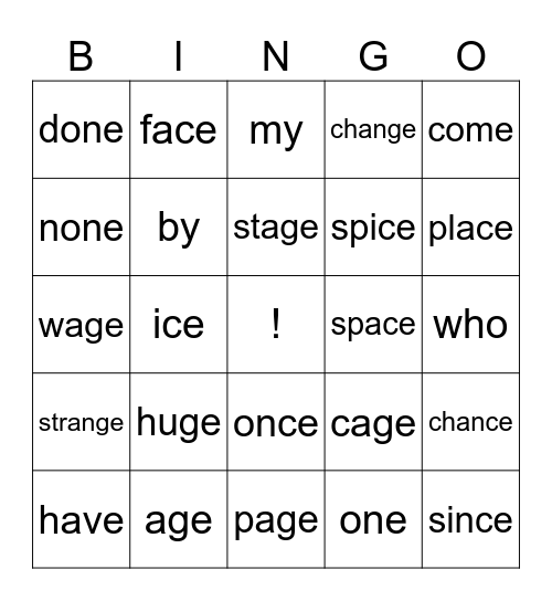 Lessons 61&62 Bingo Card