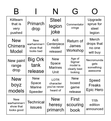 Warhammer Reveals Party Bingo Card