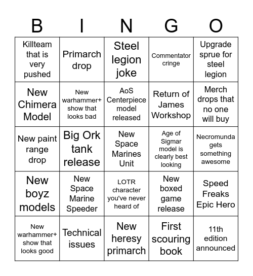 Warhammer Reveals Party Bingo Card