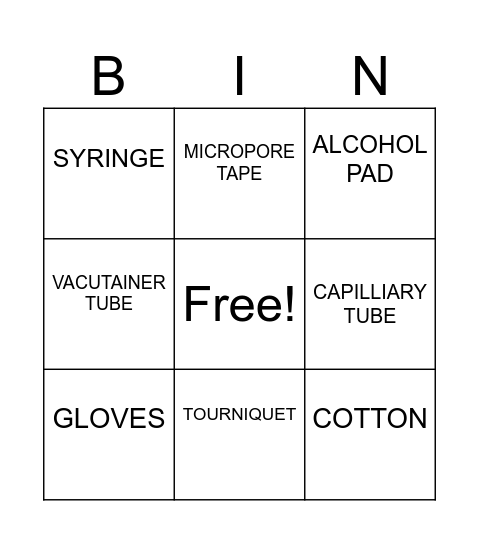 PHLEBO BINGO Card