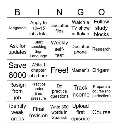 Untitled Bingo Card