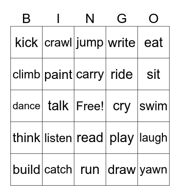 Verbs Bingo Card