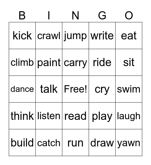 Verbs Bingo Card