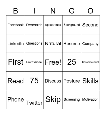 Interview Prep Bingo Card