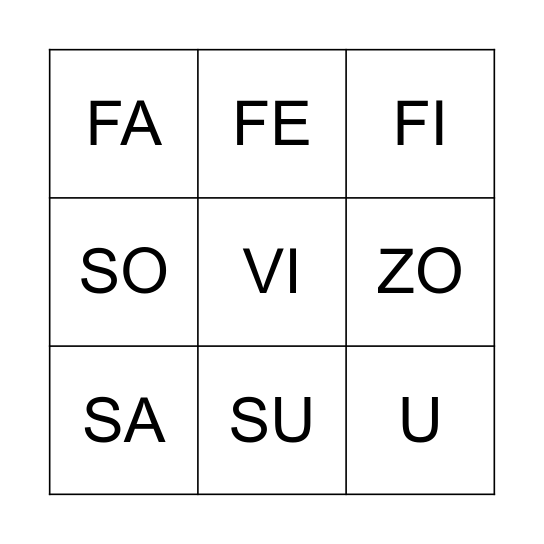 BINGO DAS SÍLABAS Bingo Card