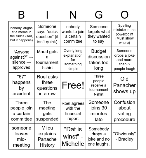 Panache Mid-Term GMM Bingo Card