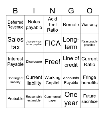 Chapter 8 BINGO! Bingo Card