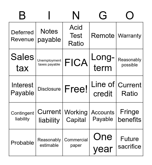 Chapter 8 BINGO! Bingo Card