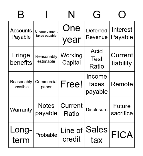 Chapter 8 BINGO Card