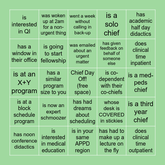 Find a Graduating Chief who Bingo Card