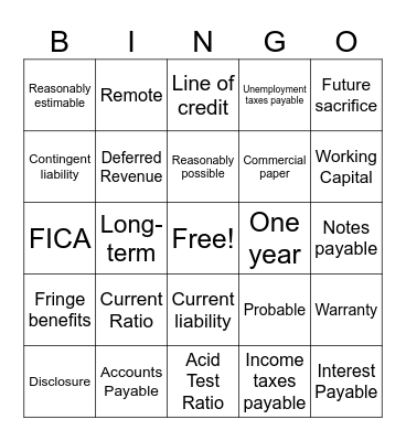 Chapter 8 BINGO! Bingo Card