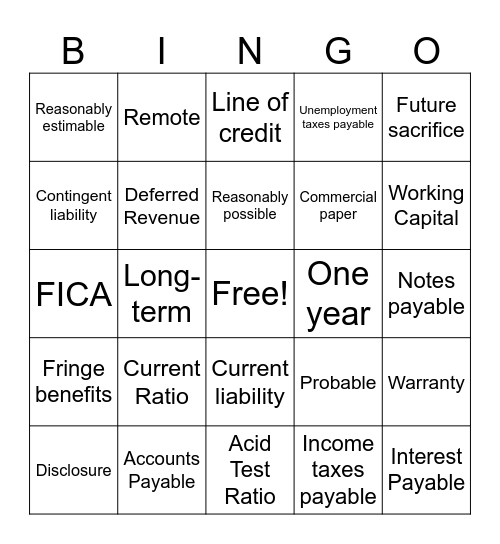 Chapter 8 BINGO! Bingo Card