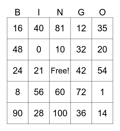 Easter Bingo Card