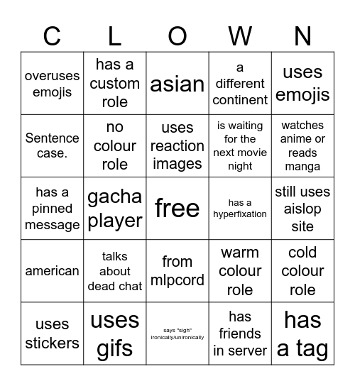 carnival discord bingo Card