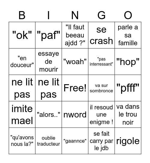 OuterWild Nils Bingo Card