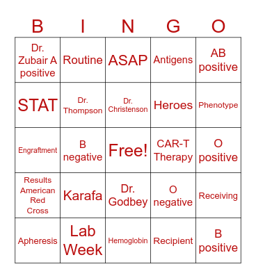 LAB WEEK BINGO Card