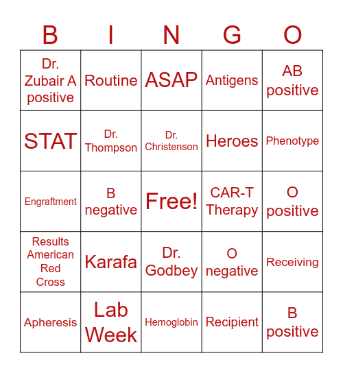 LAB WEEK BINGO Card