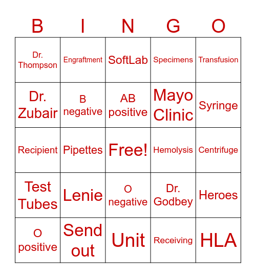 LAB WEEK BINGO Card