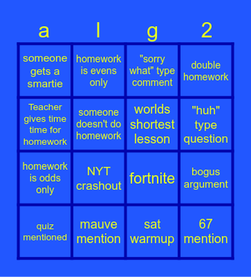 algeb Bingo Card