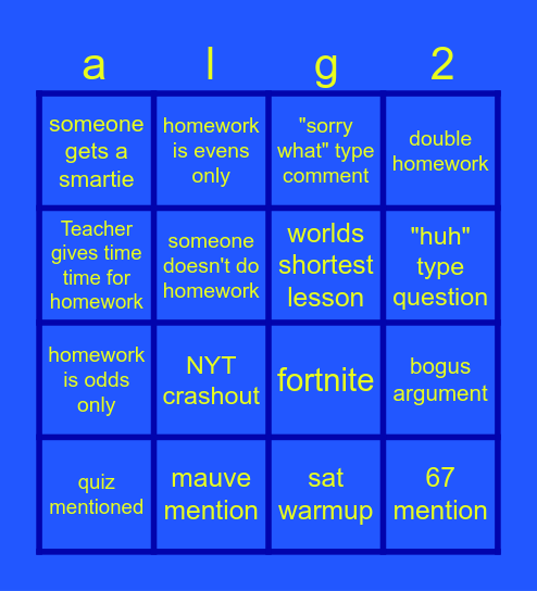 algeb Bingo Card
