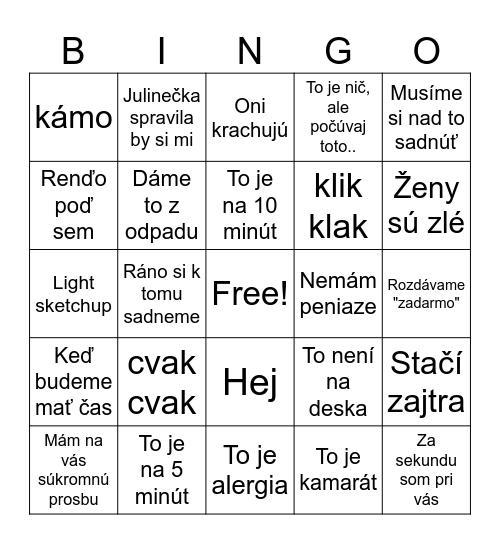 klasička bingo Card