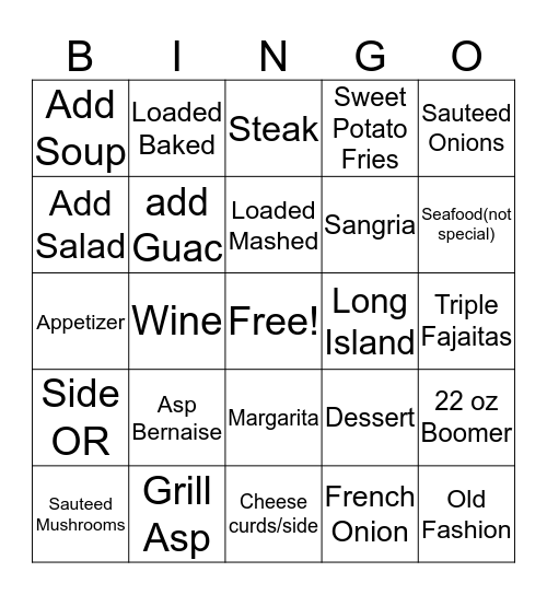 Ground Round Bingo Card