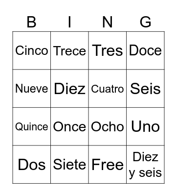 Numbers Bingo Card