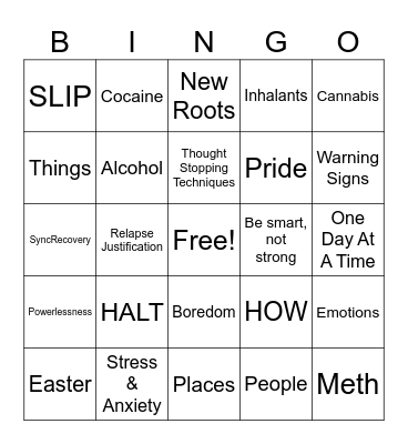 Recovery Bingo Card