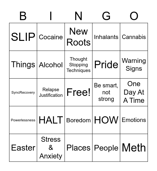 Recovery Bingo Card