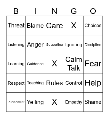 Discipline vs Punishment Bingo Card