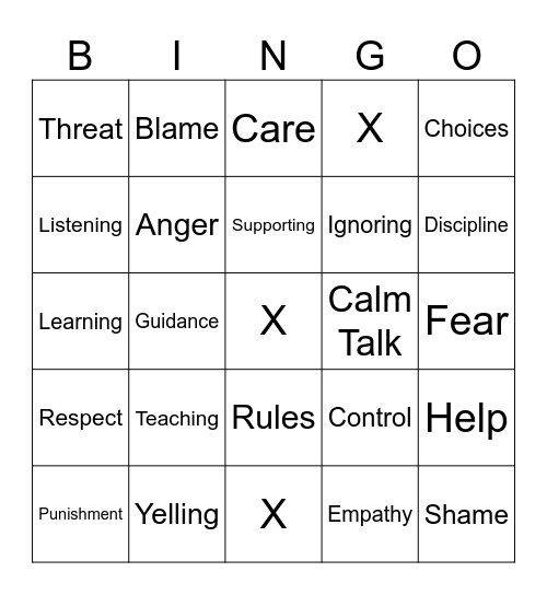 Discipline vs Punishment Bingo Card