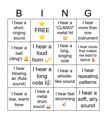 I Hear...Instrument Edition: Bingo Card