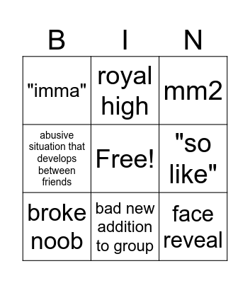 Roblox story time Bingo Card