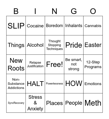 Recovery Bingo Card