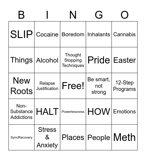 Recovery Bingo Card