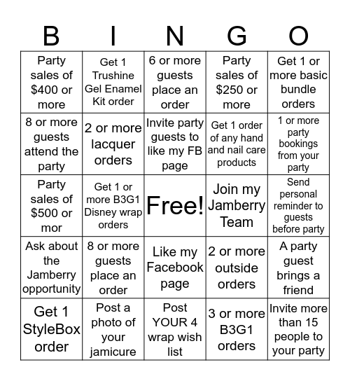 Hostess Bingo Challenge Bingo Card