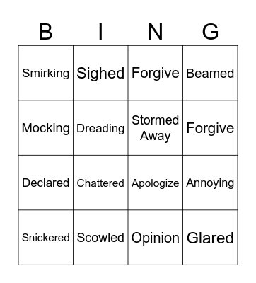 Vocabulary Bingo Card