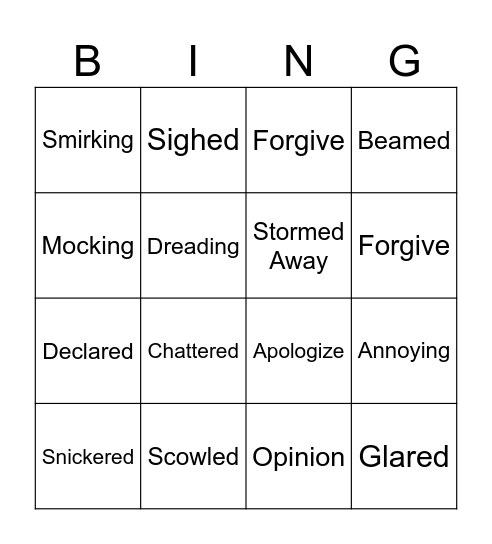 Vocabulary Bingo Card