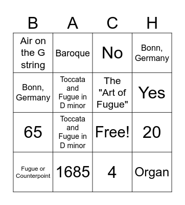 Bach Bingo Card