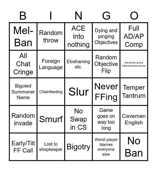 LoL Ranked Bingo Card