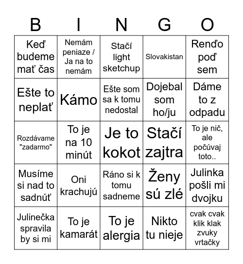 klasička bingo Card