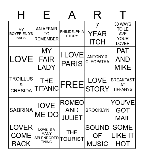 VALENTINE BINGO Card