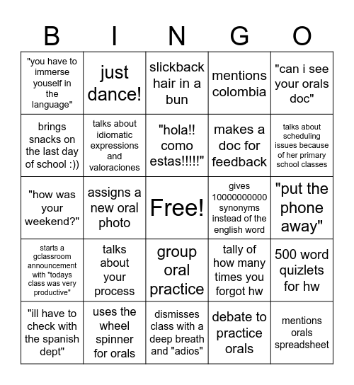 profe adriana bingo Card