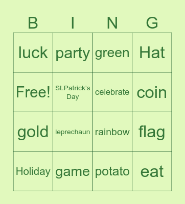 ST. Patrick’s Day BINGO Card