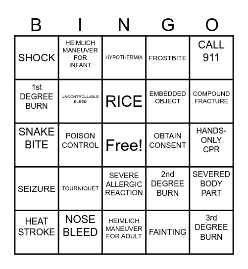 FIRST-AID BINGO Card