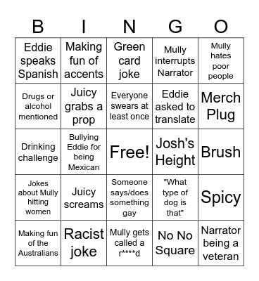 The Boys React Bingo Card